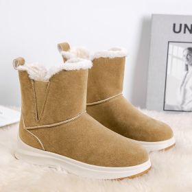 2024 new women's large size plus fleece snow boots casual short boots warm cotton shoes (Color: Khaki, size: 43)