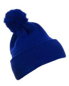Yupoong 1501P Cuffed Knit Beanie with Pom Pom Hat (Color: ROYAL, size: OS)